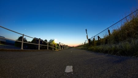 Quiet Town Road at Dusk - town, city, night, dusk, road