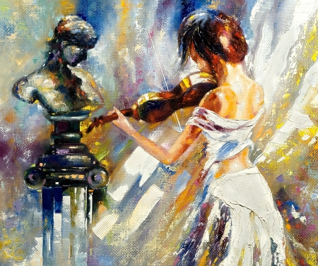 â™¥ - painting, violin, art, lady