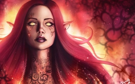 Elf princess - elf, tattoo, fantasy, elisabeth aarebrot madsen, princess, pink, luminos