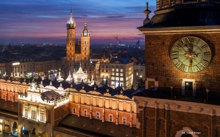 Krakow, Poland - Poland, clock, church, cityscape, Krakow