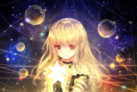 :-) - star, catbell, girl, anime, bubbles, manga