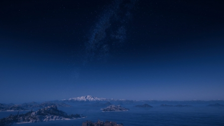 Night Sky - sea, mountains, stars, sky