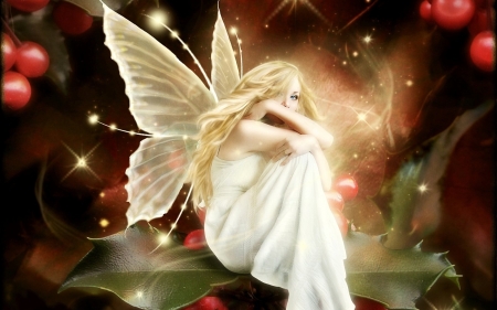 Winterberry Fairy - winter, enchanting, Fairy, wings, Holly berries, magical, Christmas, sweet