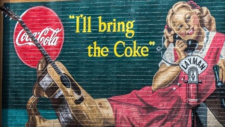 :-) - blue, commercial, girl, drink, coca cola, red, graffiti, art, add