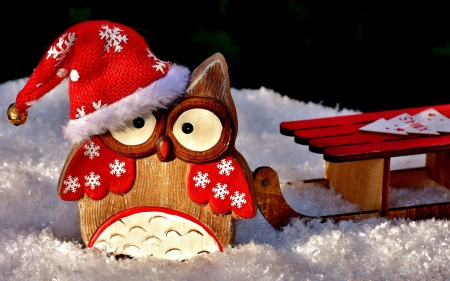 :-) - winter, bufnita, christmas, owl, white, craciun, red, iarna, figurine