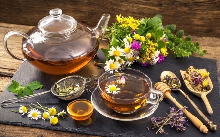 Tea Still Life - glass, herbs, tea, still life, cup