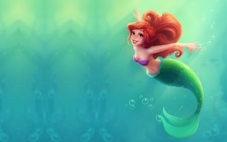 Little Mermaid - cartoon, water, sea, princess, art