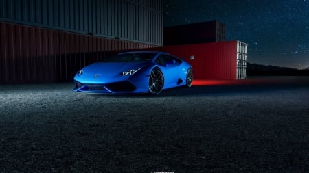 Lamborghini Huracan - red brake lights, stars, blue, night, lambo