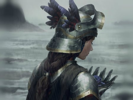 Valkyrie - helmet, girl, valkyrie, wings, guweiz, fantasy, armor, art, luminos