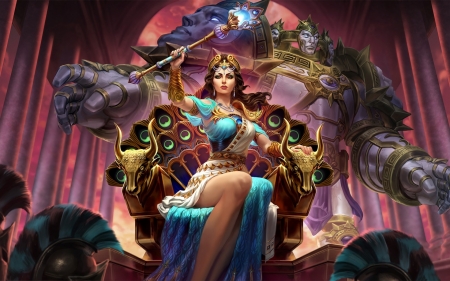 Hera - girl, game, throne, blue, fantasy, goddess, hera, smite