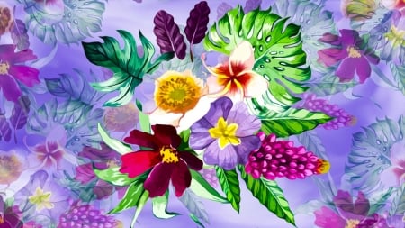 Flowers in Graphics - flowers, colourful, background, design