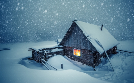 Winter House - house, nature, window, snow, light