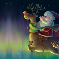 Santa claus and riding deer