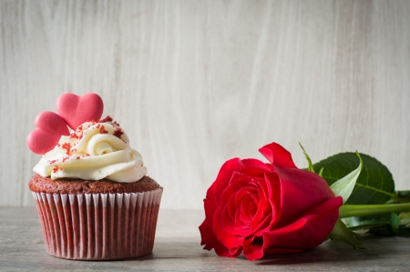 Cupcake - rose, cream, heart, sweet