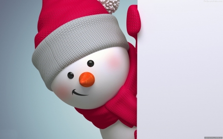 Cute Snowman - snowman, hat, red, scarf, mittens