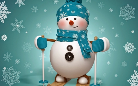 Snowman  Ready to Ice Skate - snowman, ice, cute, skate