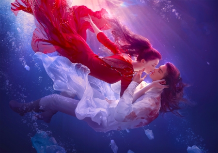 Oriental Love - woman, love, girl, couple, fantasy, underwater, art, pretty, oriental, digital