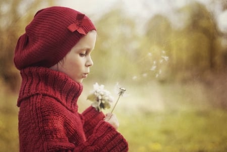 Little Girl - Girl, Flowers, Spring, Dandelions