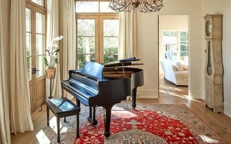 Room with Piano - carpet, piano, room, clock, interior