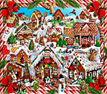 Gingerbread Village - Red, Houses, Village, Gingerbread, Christmas, Brown, White