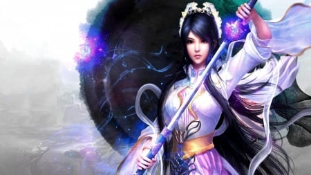 Katana Japanese Kimono - magic, blue, swords, sword, kimono, hair, fantasy, katana, arts