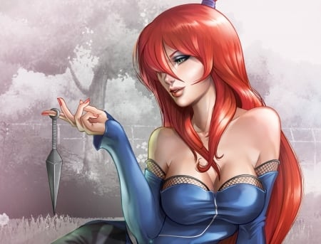 Sexy Red Haired Lady - fantasy, female, red, digital, sexy, haired, arts