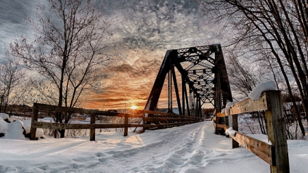 Bridge over River - River, Winter, Snow, Bridge