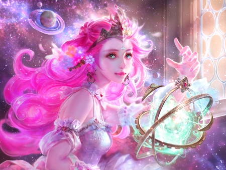 Fantasy girl - girl, luminos, pink, blue, frumusete, fantasy