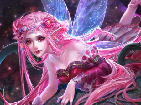 Fairy - wings, fantasy, pink, fairy, luminos, frumusete, blue