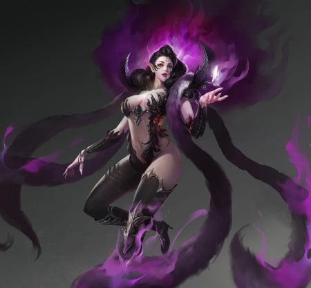 Sorceress - frumusete, fantasy, purple, li qian, sorceres, girl, luminos