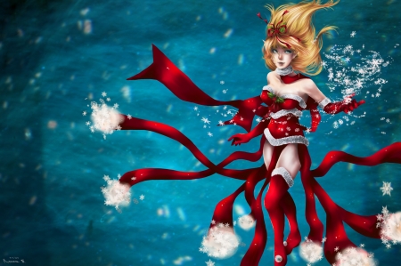 Magic Christmas - dress, girl, santa, art