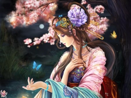 Butterfly princess - princess, arts, butterfly, blue, fantasy