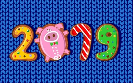 Happy New Year! - red, pink, 2019, yellow, blue, earth pig, chinese zodiac, new year, colorful, green