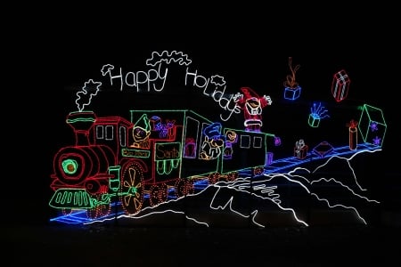 Happy Holidays - train, christmas, lights, cg