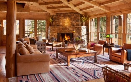 Living Room by Fireplace - furniture, wooden, fireplace, interior, living room