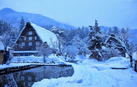 Winter - village, japan, houses, snow