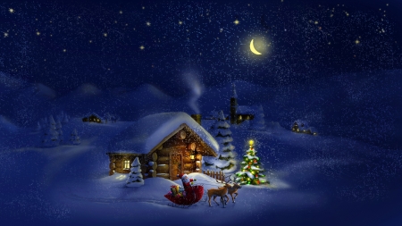 Dreamy Christmas - art, snow, sleigh, santa claus, christmas