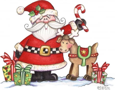 Santa And His Reindeer - santa, candy, riendeer, cane, claus