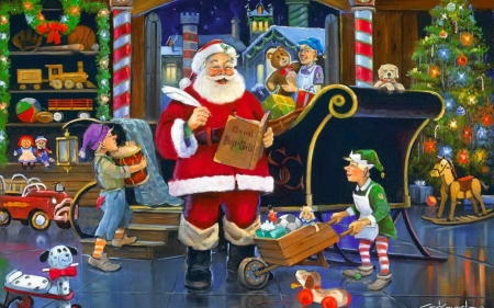 Santas Work Shop - santa, elves, helping, time, claus, busist, year