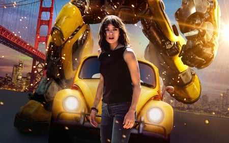 bumblebee - bumblebee, bridge, girl, car