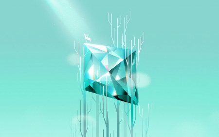 Abstract - diamond, geometric, guihuahuzi, abstract, forest, blue, deer, fantasy