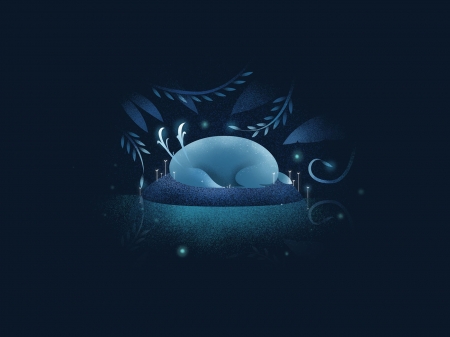 Sleeping deer - guihuahuzi, sleep, abstract, luminos, blue, deer, caprioara, fantasy