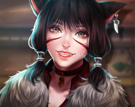 Miqo te - miqo te, fantasy, ears, girl, face, luminos