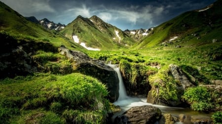 mountain waterfall - cool, river, waterfall, fun, nature, mountain