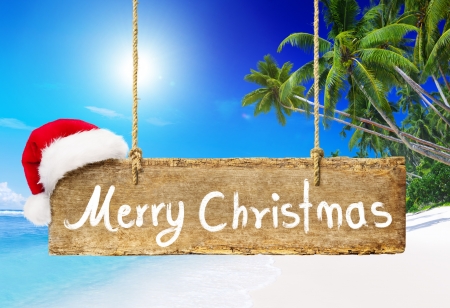 :-) - hat, blue, beach, christmas, santa, craciun, green, card, palm tree