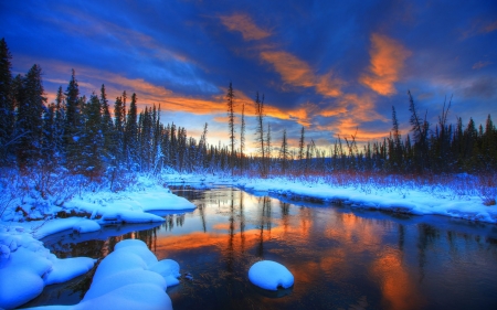 Little Hazel Creek at sunset - Sunset, Canda, Clouds, River, Village