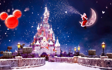 Santa claus on the Moon - santa claus, moon, castle, christmas