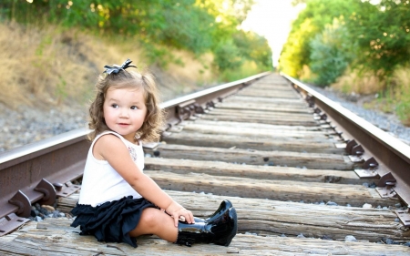 Little Girl - Girl, Child, Boots, Railway