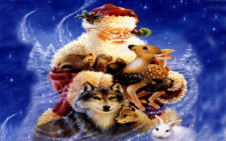 Santas wildlife babies - wolf, santa, claus, babies, deer