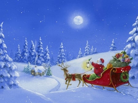 â¤ï¸ - santa claus, gifts, sleigh, trees, christmas, snow